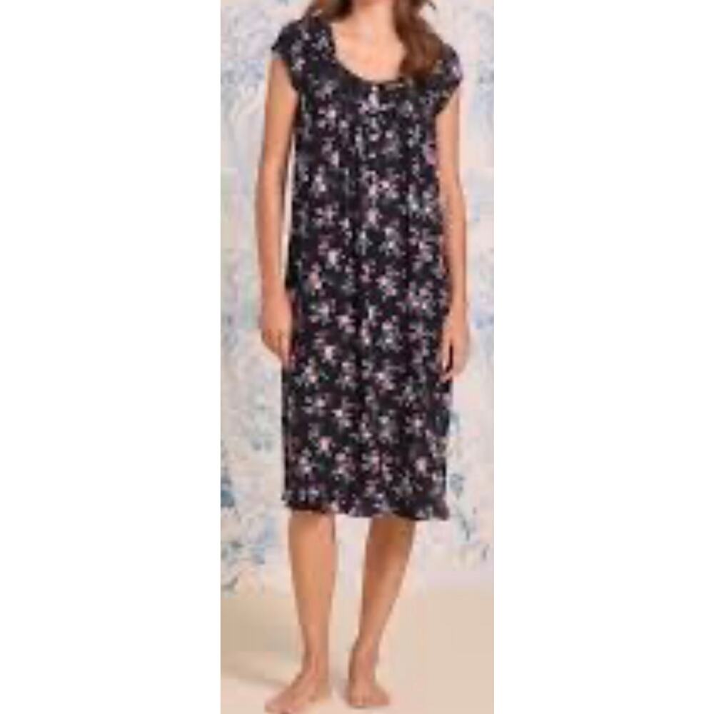 Brand New Eileen West Women's Size Small Black Floral Knee Length Dress